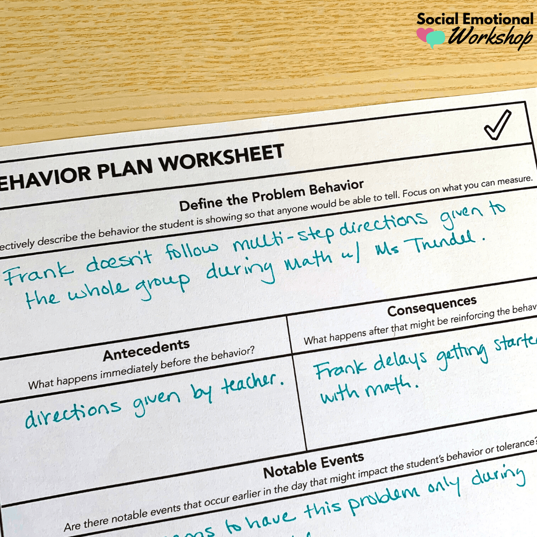 behavior plan worksheet - section on defining the problem behavior | social emotional workshop