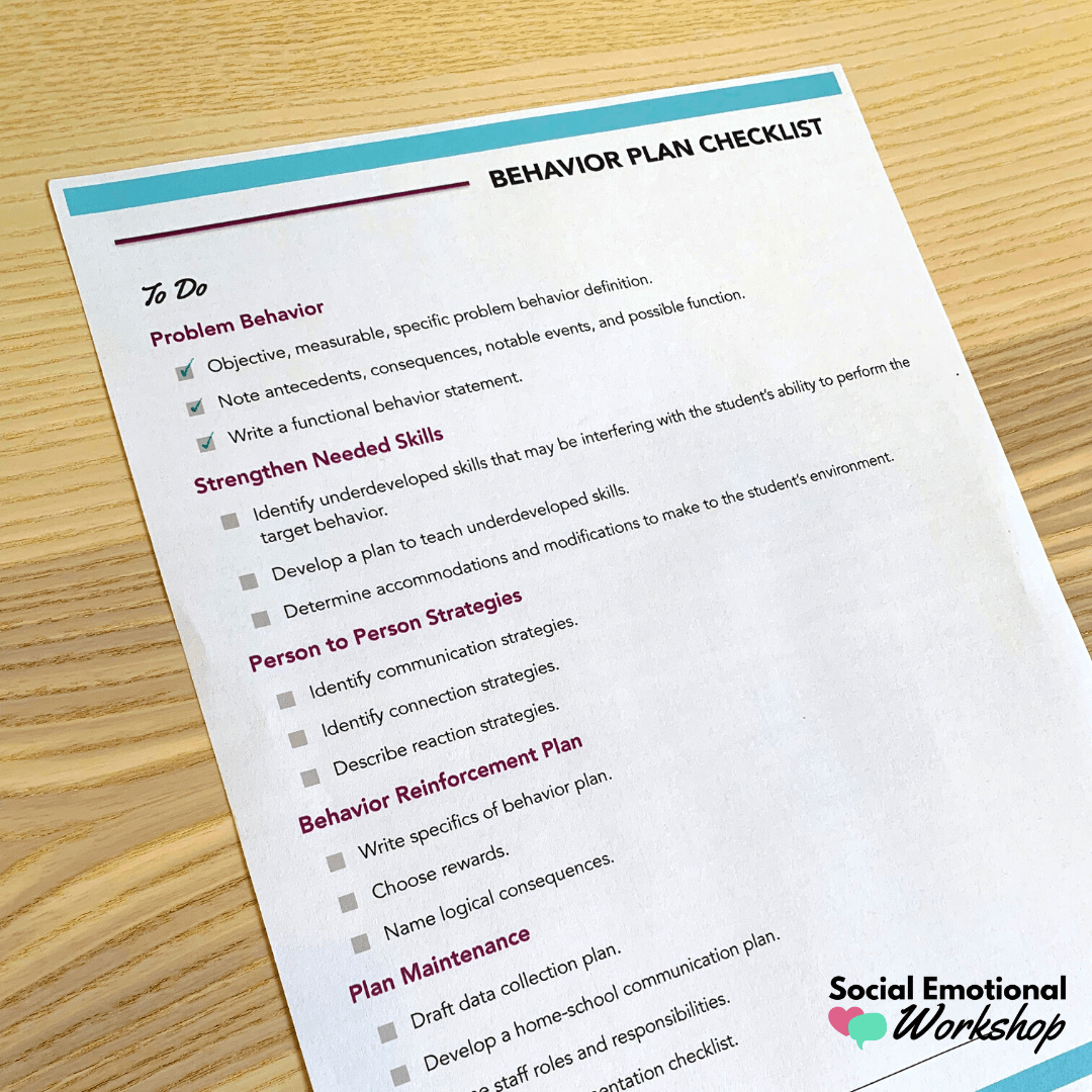 behavior plan development checklist | social emotional workshop