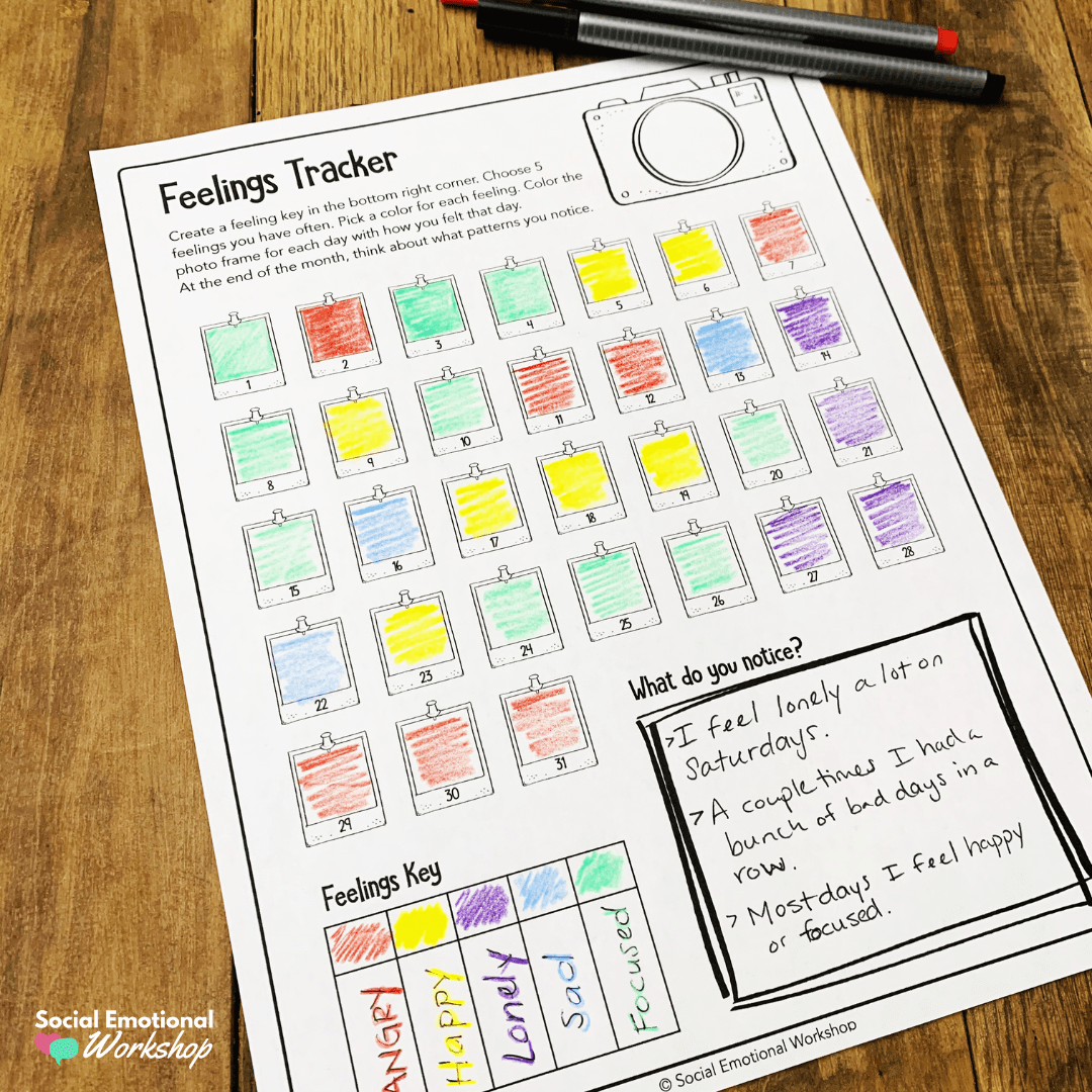 feelings tracker sheet for check-ins | social emotional workshop